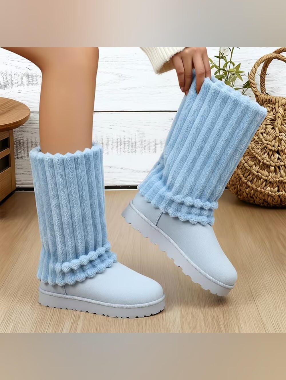 Cozy Plush Baby Blue Faux Fur Slouch Women's Boots